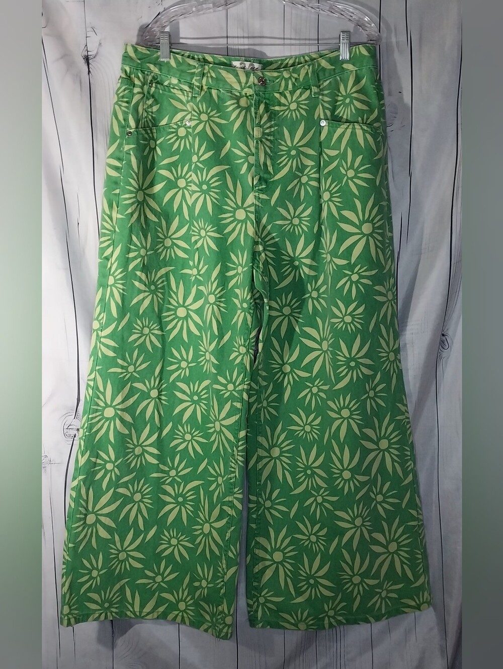 We The Free Green Floral Wide-Leg Oversized Slouchy Boho Groovy Festival Pants